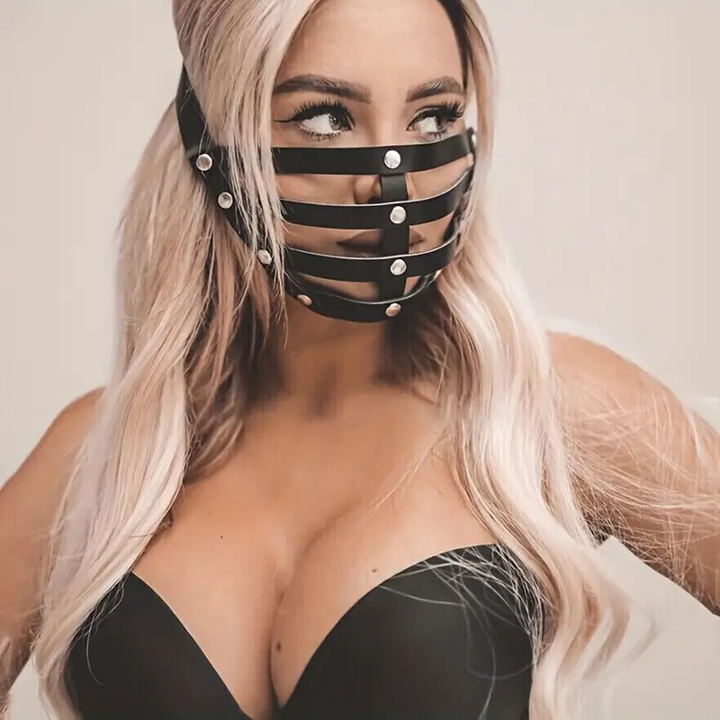 Punk Cut Out Leather Half Face Mask