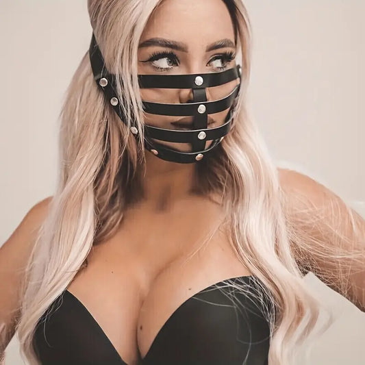 Punk Cut Out Leather Half Face Mask