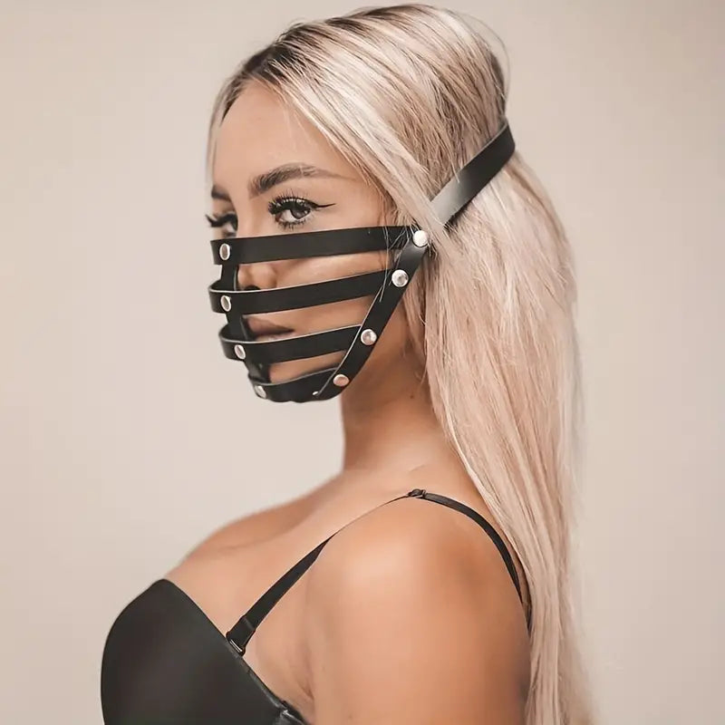 Punk Cut Out Leather Half Face Mask