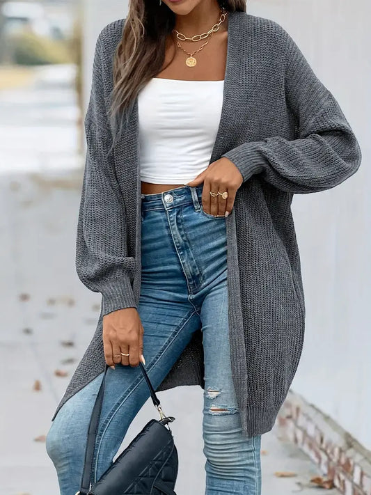 Casual Open Front Gray Cardigan