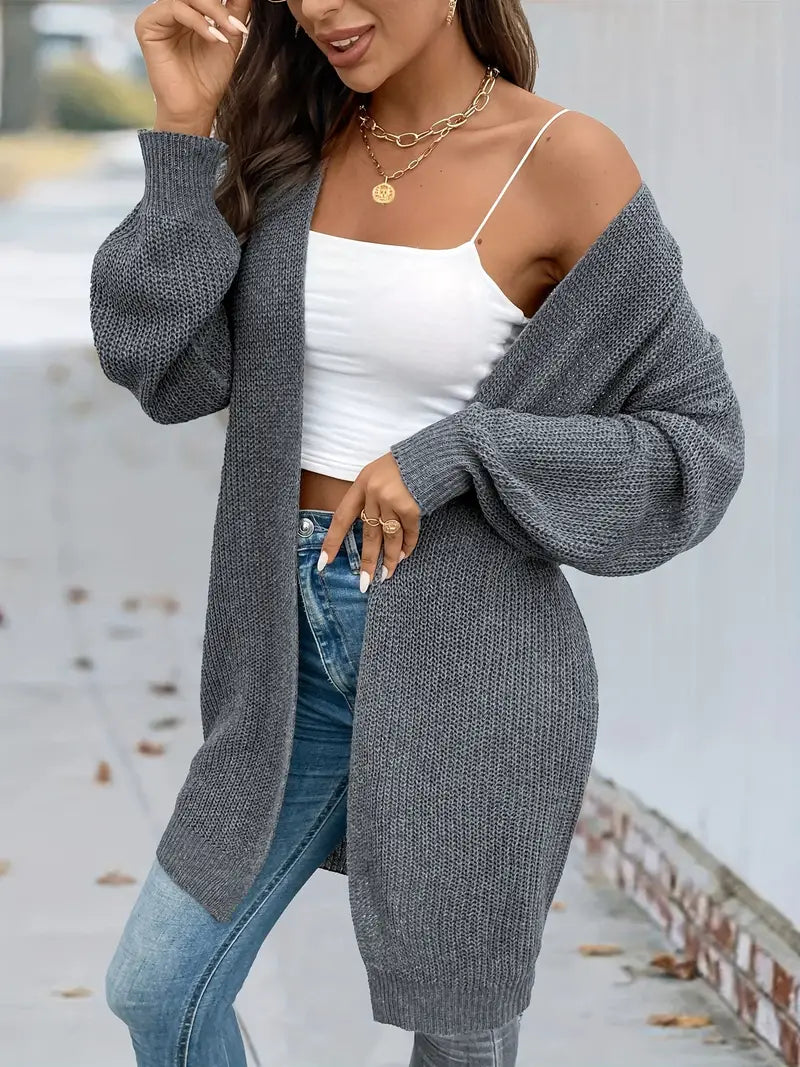 Casual Open Front Gray Cardigan