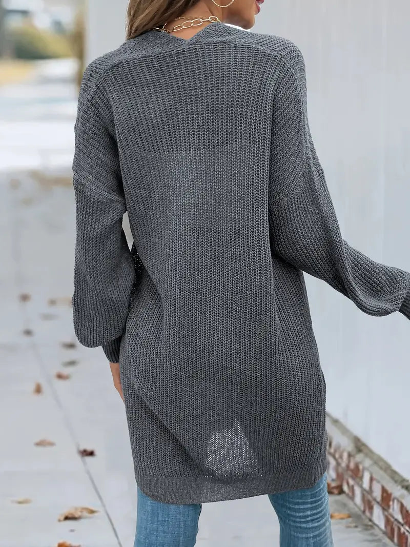 Casual Open Front Gray Cardigan