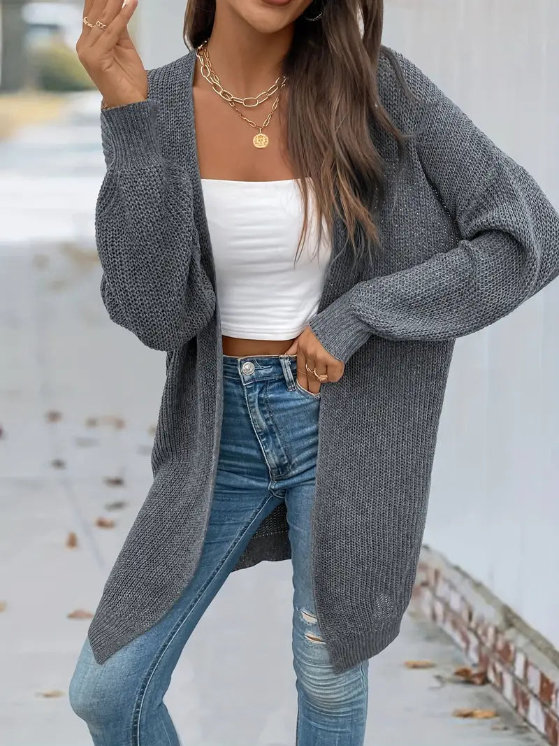 Casual Open Front Gray Cardigan