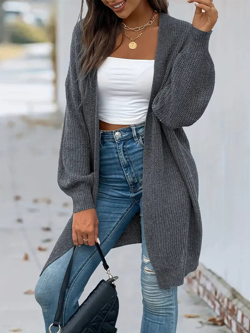 Casual Open Front Gray Cardigan