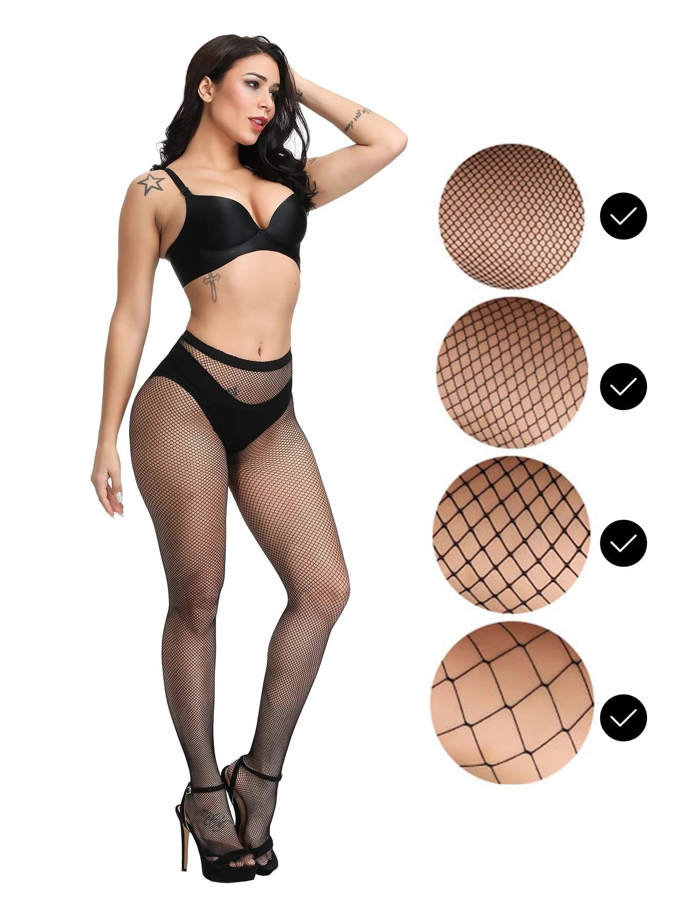 4 Pairs Contrast Mesh Fishnet Pantyhose