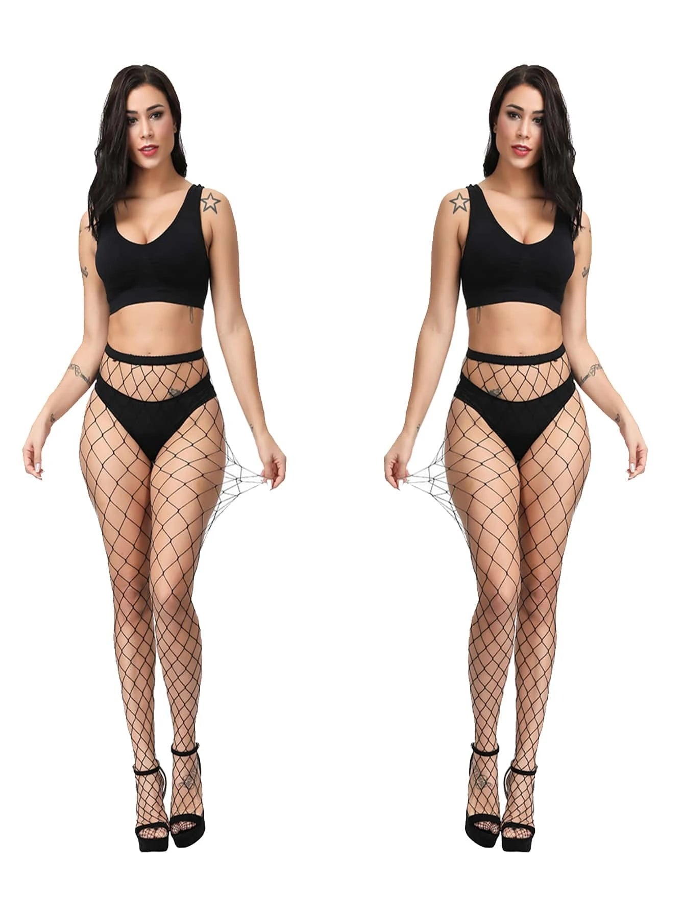 4 Pairs Contrast Mesh Fishnet Pantyhose