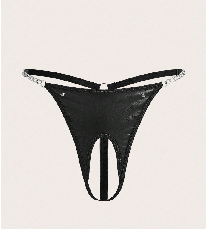 PU Leather Cut out Open Crotch Thong