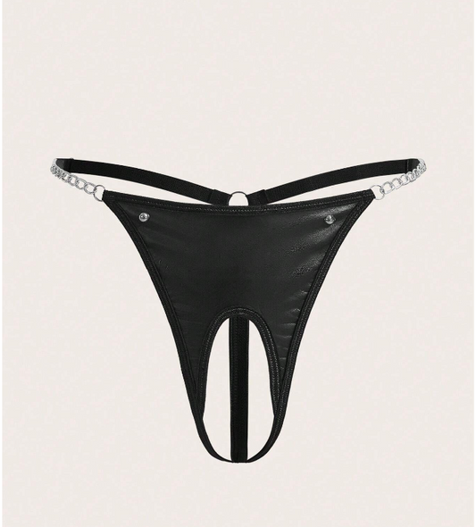 PU Leather Cut out Open Crotch Thong