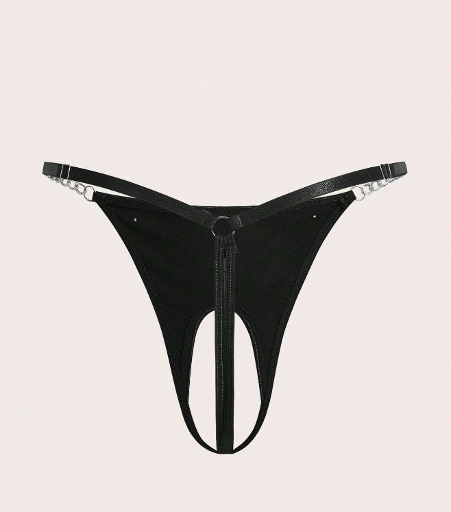 PU Leather Cut out Open Crotch Thong