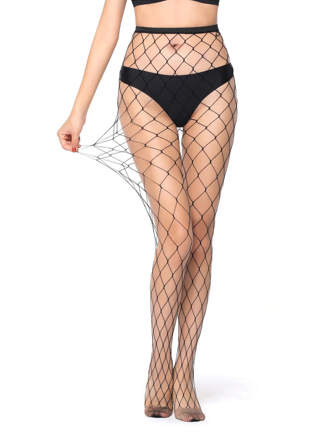 4 Pieces Contrast Mesh Fishnet Black Pantyhose