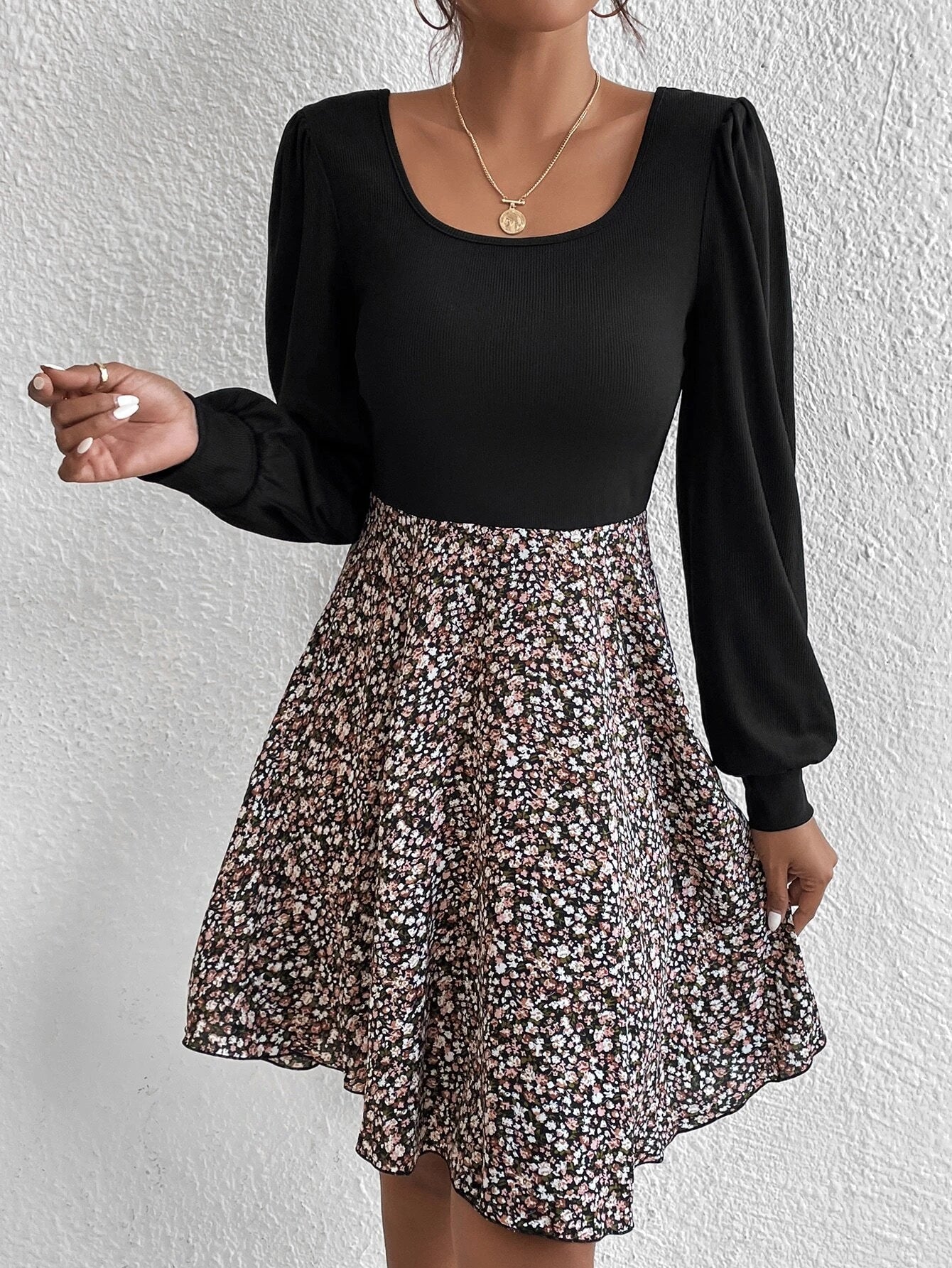 Floral Casual Long Sleeves Short Dress