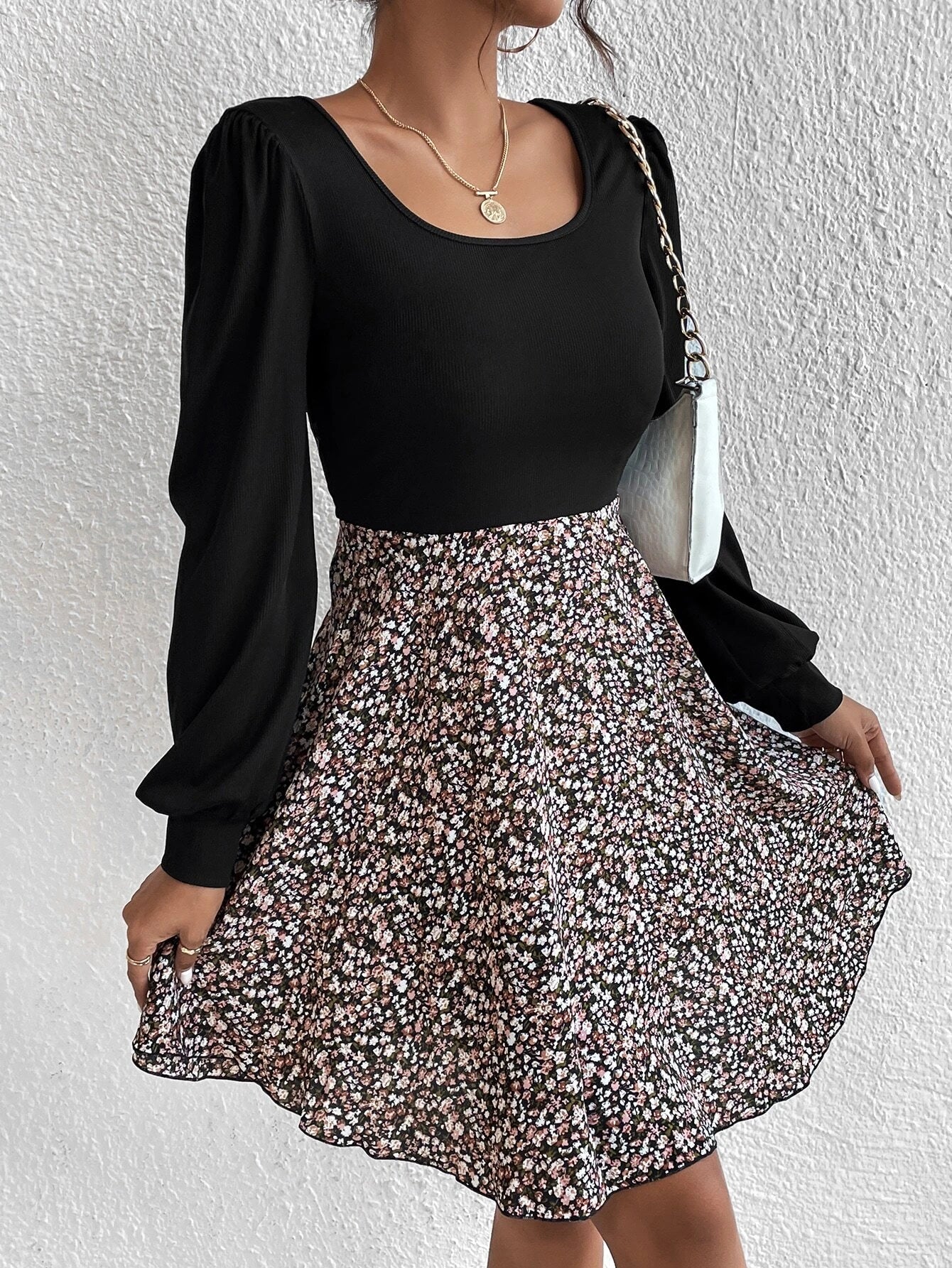 Floral Casual Long Sleeves Short Dress