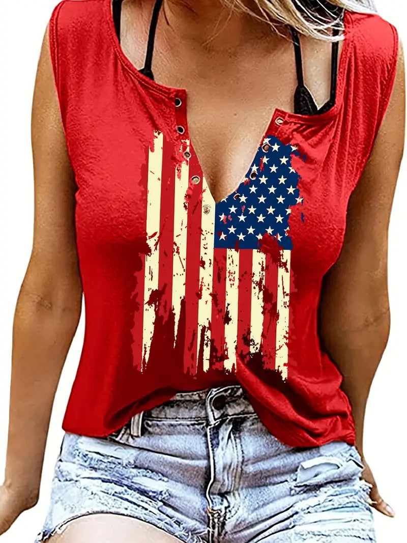 American Flag V-neck Casual Top T-shirt