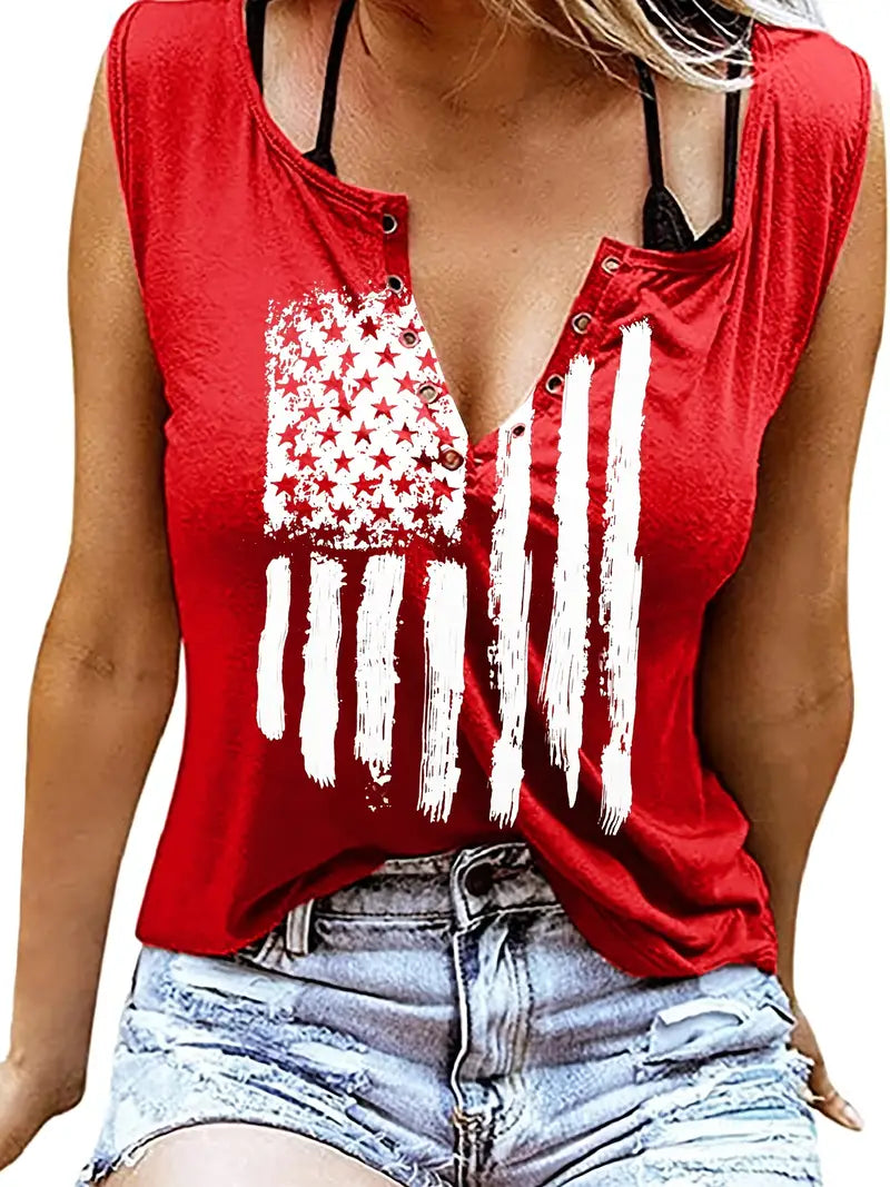 American Flag V-neck Casual Top T-shirt