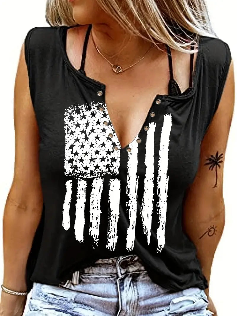 American Flag V-neck Casual Top T-shirt