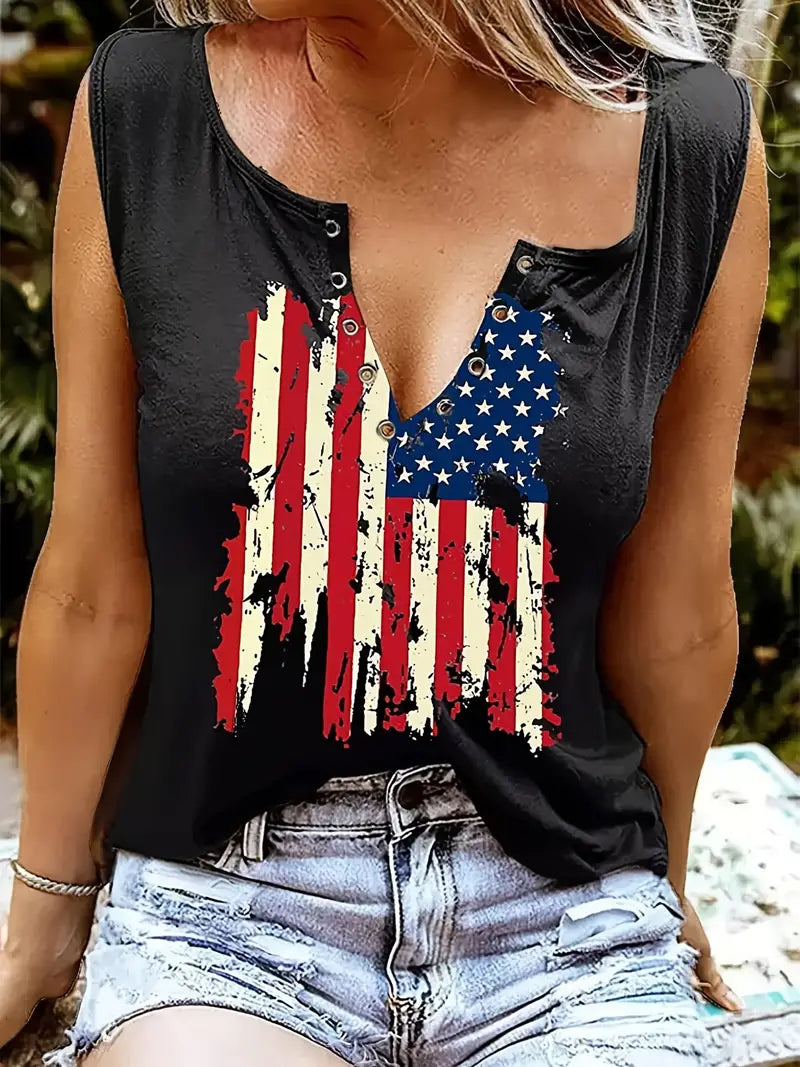 American Flag V-neck Casual Top T-shirt