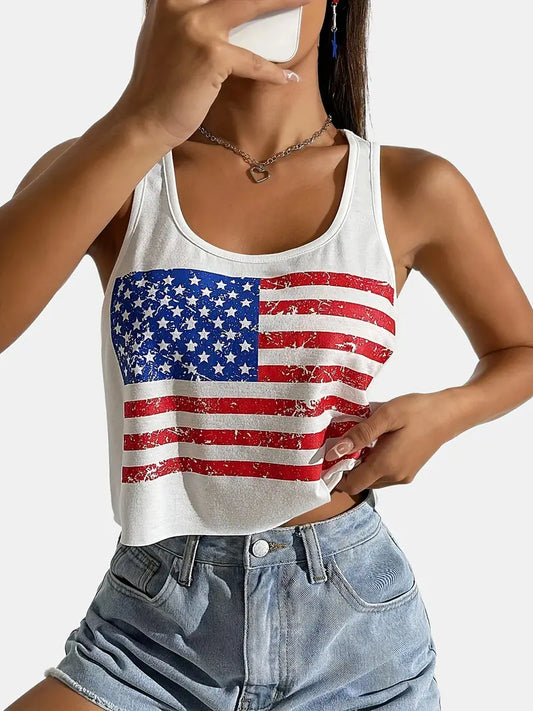 American US Flag Print Cropped Tank Top