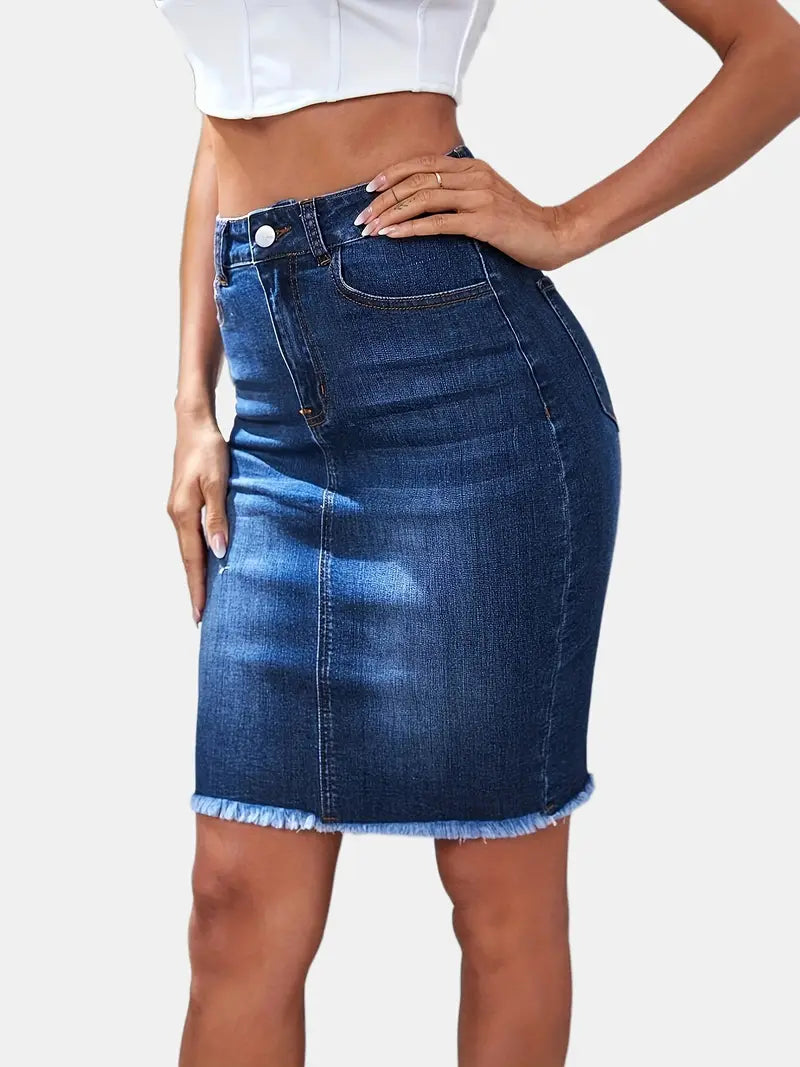 Casual Slim Fit Raw Hem Denim Skirt Medium