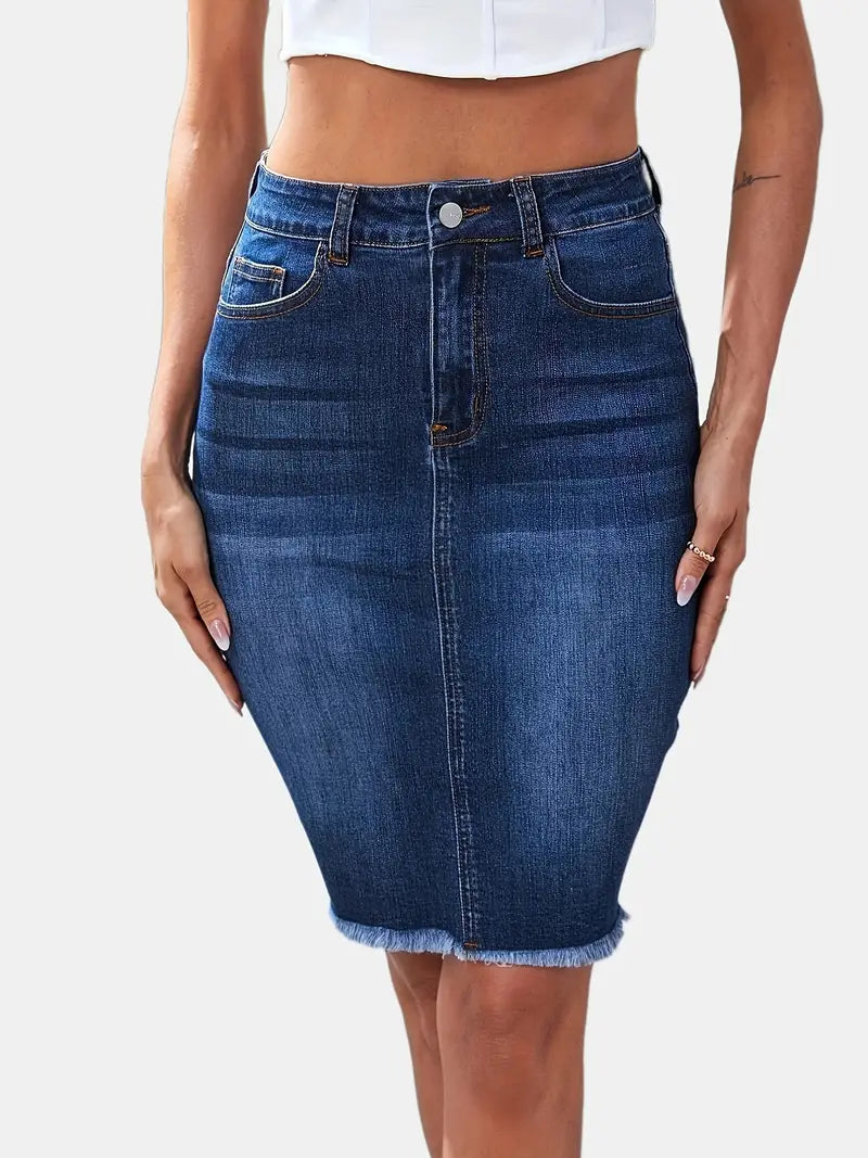 Casual Slim Fit Raw Hem Denim Skirt Medium